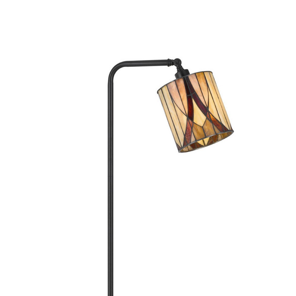 Tiffany Glass Floor Lamp with Adjustable Head, 58 Inch Black, Natural Tones - BM351676