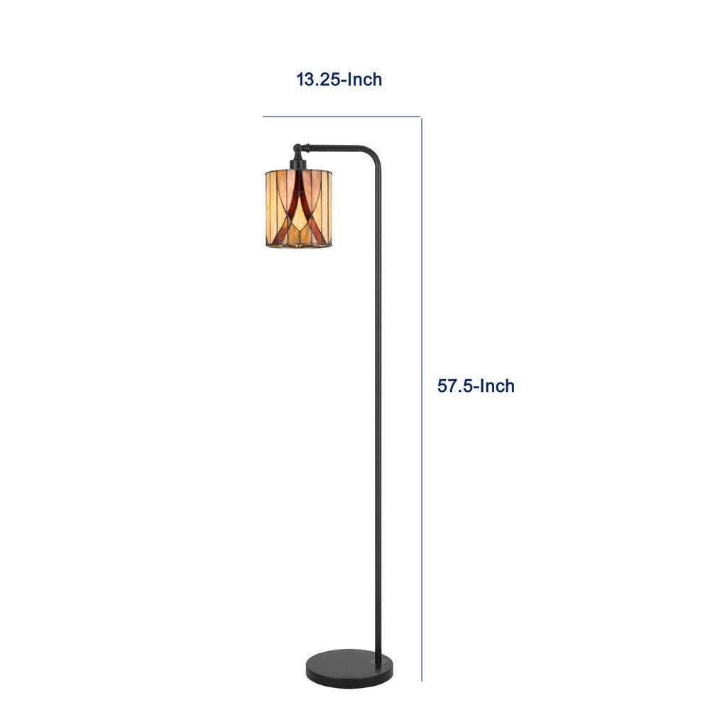 Tiffany Glass Floor Lamp with Adjustable Head, 58 Inch Black, Natural Tones - BM351676