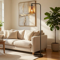 Tiffany Glass Floor Lamp with Adjustable Head, 58 Inch Black, Natural Tones - BM351676