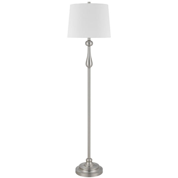 Floor Lamp with White Hardback Linen Shade, 61 Inch Modern Brushed Steel - BM351677