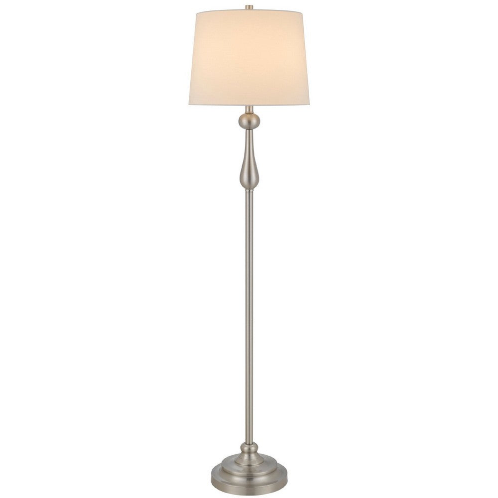 Floor Lamp with White Hardback Linen Shade, 61 Inch Modern Brushed Steel - BM351677