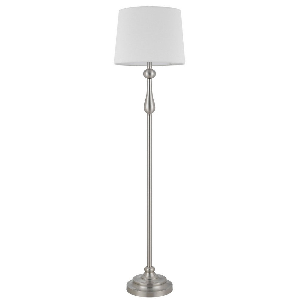 Floor Lamp with White Hardback Linen Shade, 61 Inch Modern Brushed Steel - BM351677