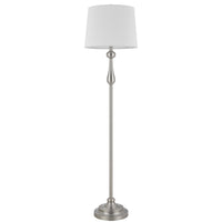 Floor Lamp with White Hardback Linen Shade, 61 Inch Modern Brushed Steel - BM351677