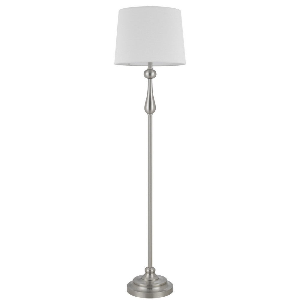 Floor Lamp with White Hardback Linen Shade, 61 Inch Modern Brushed Steel - BM351677
