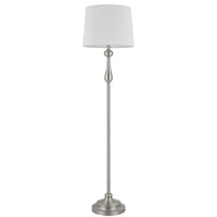 Floor Lamp with White Hardback Linen Shade, 61 Inch Modern Brushed Steel - BM351677