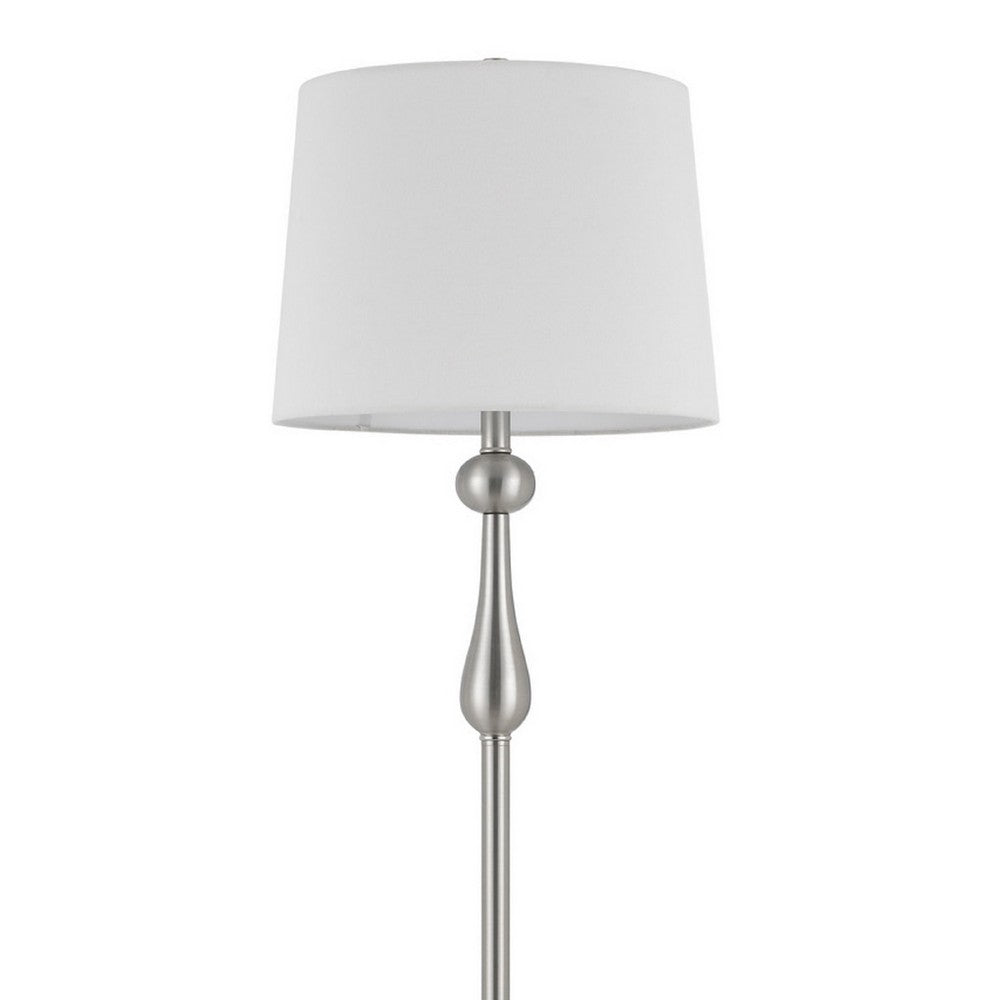 Floor Lamp with White Hardback Linen Shade, 61 Inch Modern Brushed Steel - BM351677