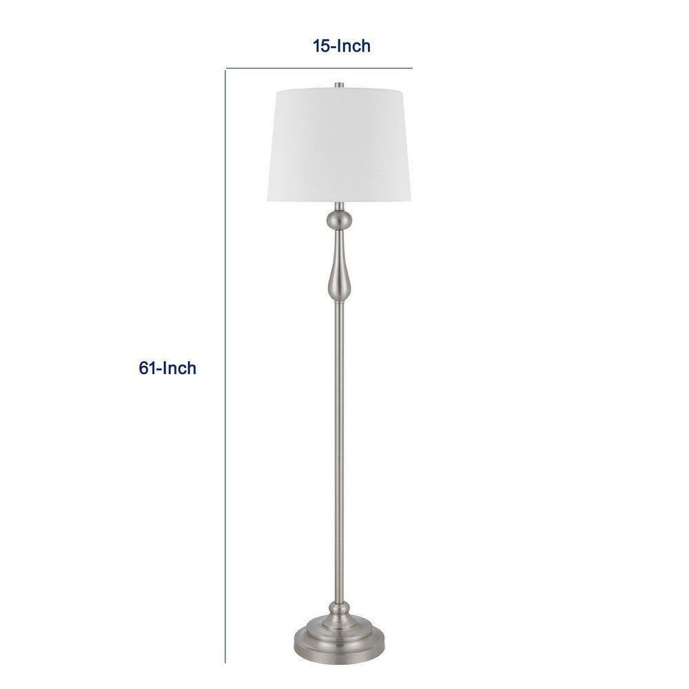 Floor Lamp with White Hardback Linen Shade, 61 Inch Modern Brushed Steel - BM351677