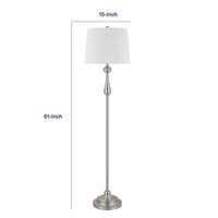 Floor Lamp with White Hardback Linen Shade, 61 Inch Modern Brushed Steel - BM351677