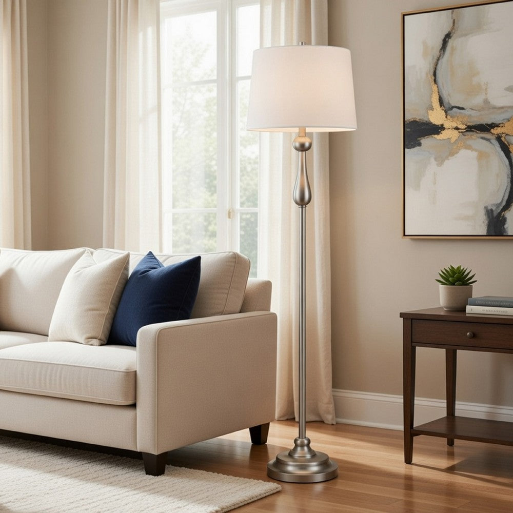 Floor Lamp with White Hardback Linen Shade, 61 Inch Modern Brushed Steel - BM351677