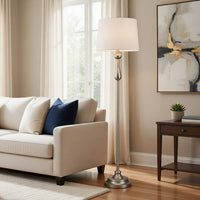Floor Lamp with White Hardback Linen Shade, 61 Inch Modern Brushed Steel - BM351677