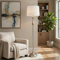 Floor Lamp with White Hardback Linen Shade, 61 Inch Modern Brushed Steel - BM351677