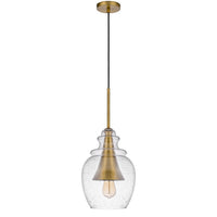 Pendant Light, Seeded Jar Glass Shade, Antique Brass Cone Center Accent - BM351678