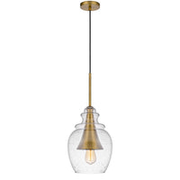 Pendant Light, Seeded Jar Glass Shade, Antique Brass Cone Center Accent - BM351678
