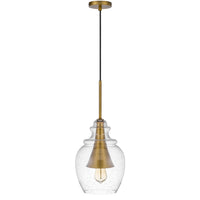 Pendant Light, Seeded Jar Glass Shade, Antique Brass Cone Center Accent - BM351678