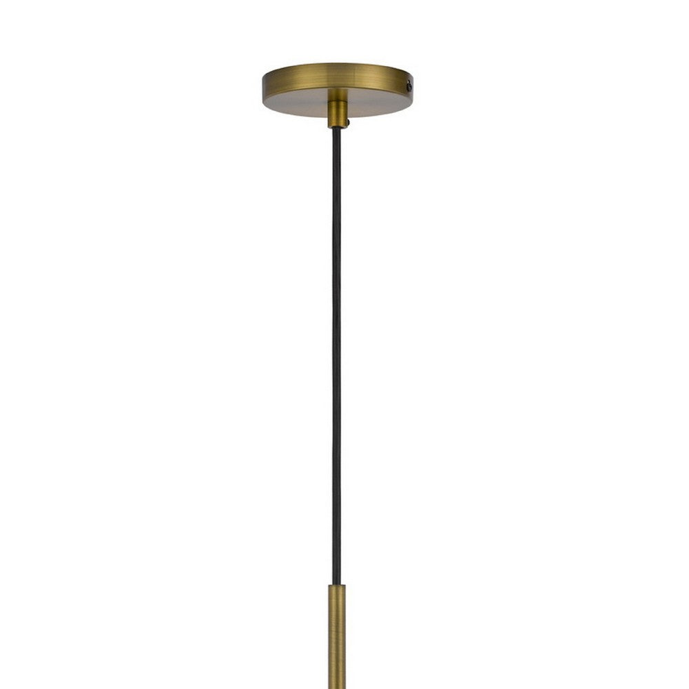 Pendant Light, Seeded Jar Glass Shade, Antique Brass Cone Center Accent - BM351678