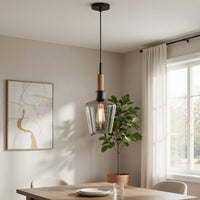 Pendant Light, Seeded Jar Glass Shade, Antique Brass Cone Center Accent - BM351678