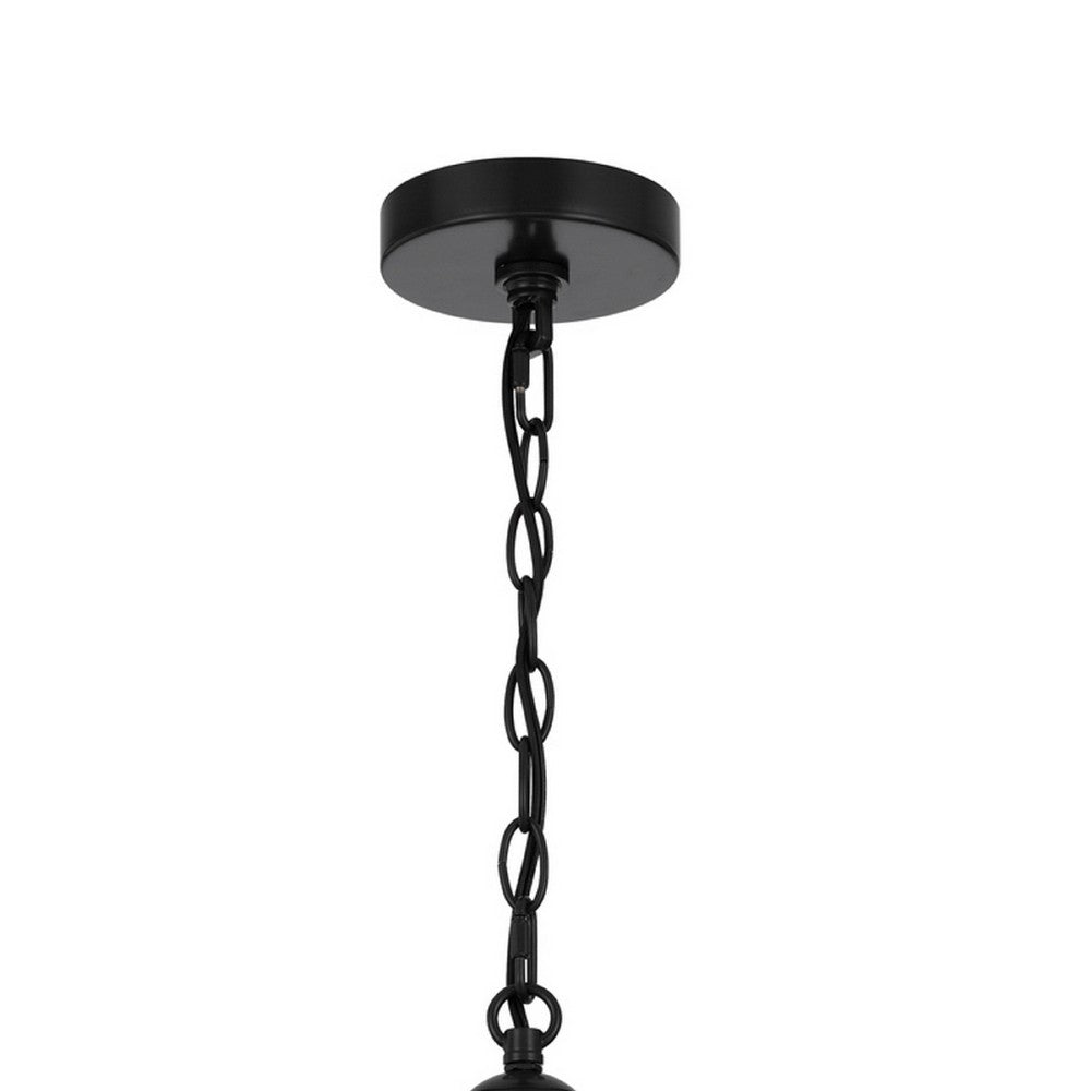 Pendant Light, Cylindric Caged Body with Braided Burlap Rope, Black Metal - BM351679