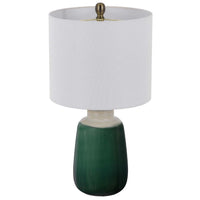 Table Lamp, Jar Body, Hardback Linen Shade, Dipped Garden Green Ceramic - BM351680