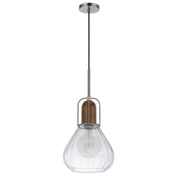 Pendant Light, Adjustable Height, Hand Blown Glass, Wood Accent, Silver - BM351681