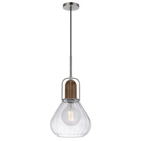 Pendant Light, Adjustable Height, Hand Blown Glass, Wood Accent, Silver - BM351681