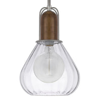 Pendant Light, Adjustable Height, Hand Blown Glass, Wood Accent, Silver - BM351681