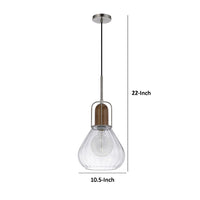 Pendant Light, Adjustable Height, Hand Blown Glass, Wood Accent, Silver - BM351681