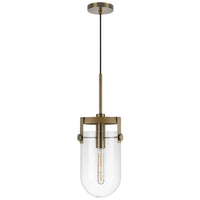 Pendant Light, Rounded Dome Glass Shade, Wood Base, Antique Brass - BM351682