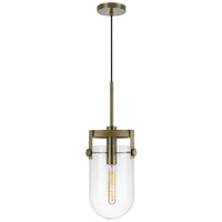 Pendant Light, Rounded Dome Glass Shade, Wood Base, Antique Brass - BM351682
