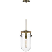 Pendant Light, Rounded Dome Glass Shade, Wood Base, Antique Brass - BM351682