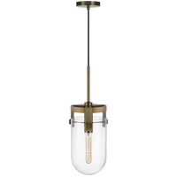 Pendant Light, Rounded Dome Glass Shade, Wood Base, Antique Brass - BM351682