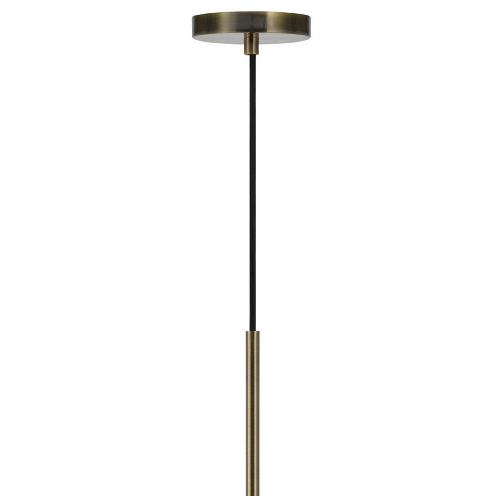 Pendant Light, Rounded Dome Glass Shade, Wood Base, Antique Brass - BM351682