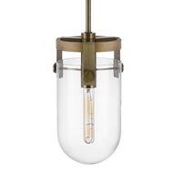 Pendant Light, Rounded Dome Glass Shade, Wood Base, Antique Brass - BM351682