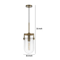 Pendant Light, Rounded Dome Glass Shade, Wood Base, Antique Brass - BM351682