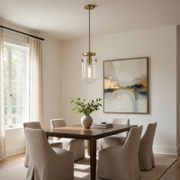 Pendant Light, Rounded Dome Glass Shade, Wood Base, Antique Brass - BM351682