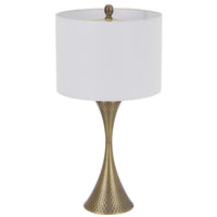 Table Lamp, Tall Hourglass Body, White Shade, Diamond Texture Antique Brass - BM351683