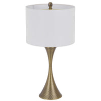 Table Lamp, Tall Hourglass Body, White Shade, Diamond Texture Antique Brass - BM351683
