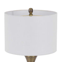 Table Lamp, Tall Hourglass Body, White Shade, Diamond Texture Antique Brass - BM351683