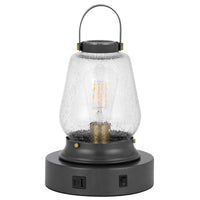 Jerry Lantern Table Lamp, Bubble Glass Shade, USB Ports, Dark Bronze - BM351686