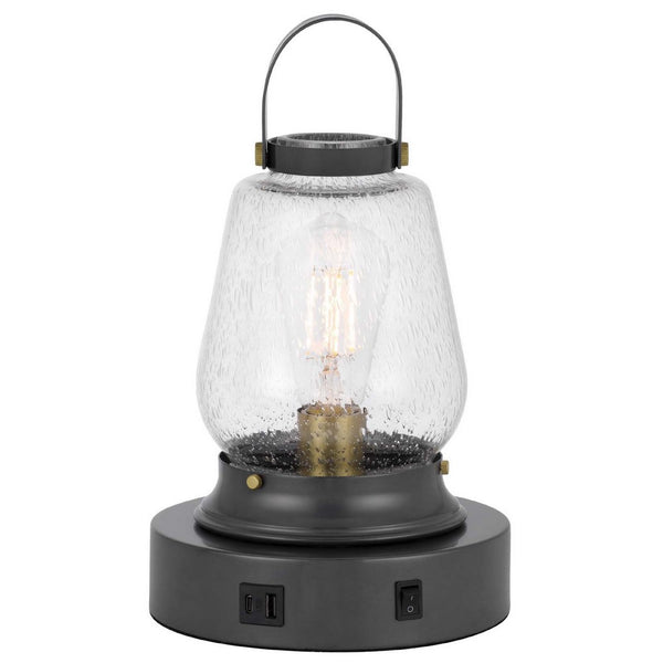 Jerry Lantern Table Lamp, Bubble Glass Shade, USB Ports, Dark Bronze - BM351686
