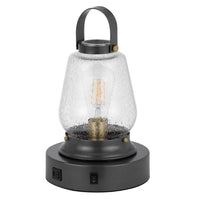 Jerry Lantern Table Lamp, Bubble Glass Shade, USB Ports, Dark Bronze - BM351686