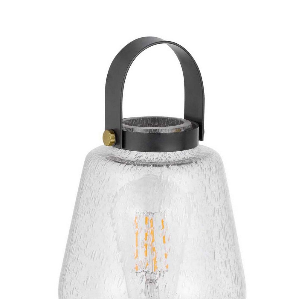 Jerry Lantern Table Lamp, Bubble Glass Shade, USB Ports, Dark Bronze - BM351686