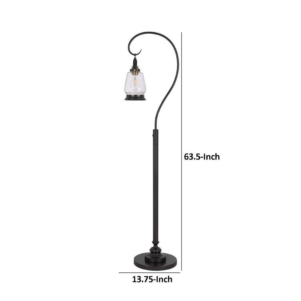 Jerry Classic Lantern Floor Lamp, Bubble Glass Shade, Dark Bronze Metal - BM351687