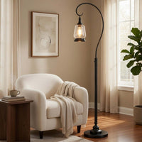 Jerry Classic Lantern Floor Lamp, Bubble Glass Shade, Dark Bronze Metal - BM351687