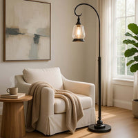 Jerry Classic Lantern Floor Lamp, Bubble Glass Shade, Dark Bronze Metal - BM351687