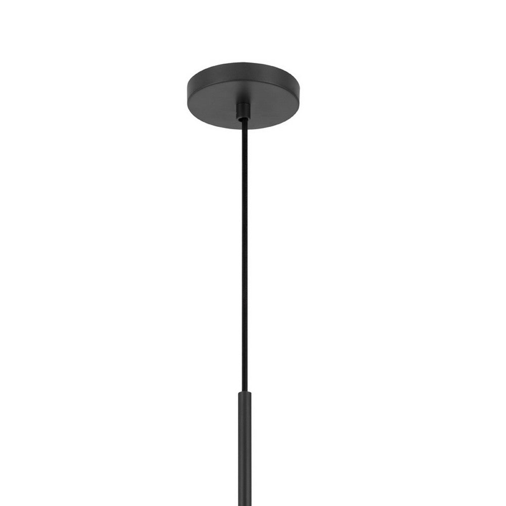 Pendant Light, Bell Style Caged Body with Braided Burlap Rope, Black Metal - BM351689