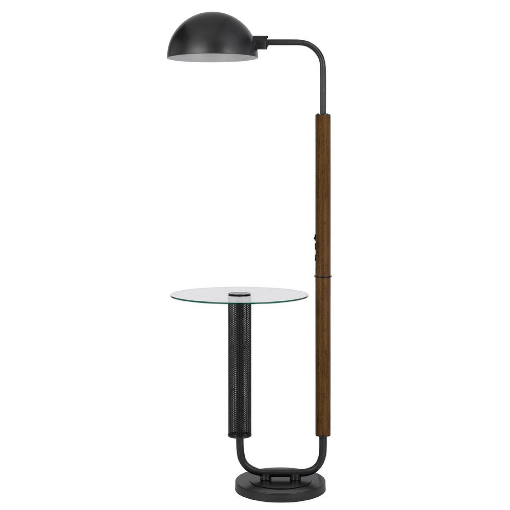 Floor Lamp with Round Glass Table, Modern Metal Dome Shade, Black 63 Inch - BM351690
