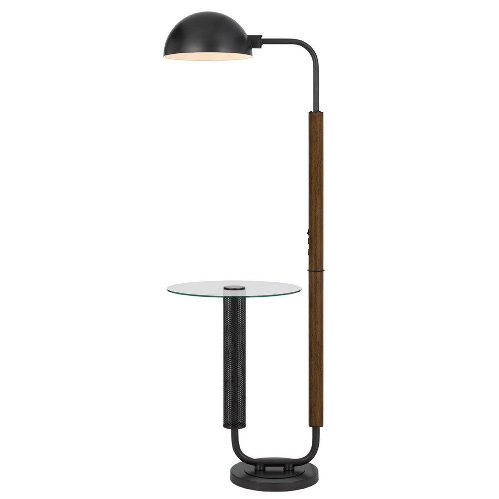 Floor Lamp with Round Glass Table, Modern Metal Dome Shade, Black 63 Inch - BM351690