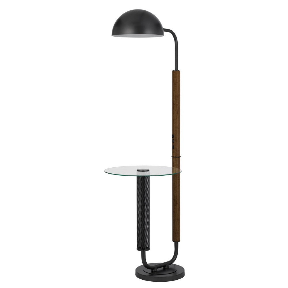 Floor Lamp with Round Glass Table, Modern Metal Dome Shade, Black 63 Inch - BM351690