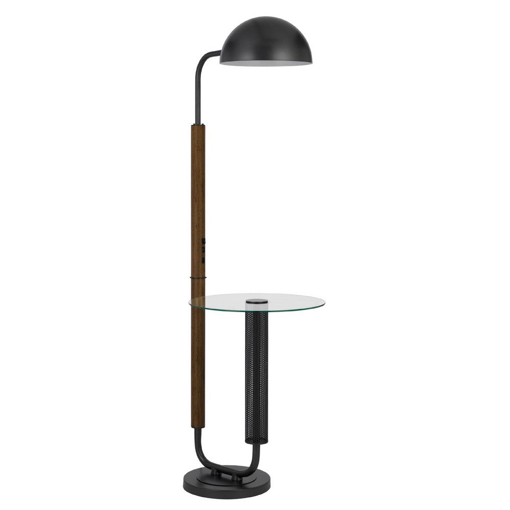 Floor Lamp with Round Glass Table, Modern Metal Dome Shade, Black 63 Inch - BM351690