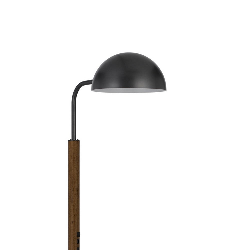 Floor Lamp with Round Glass Table, Modern Metal Dome Shade, Black 63 Inch - BM351690
